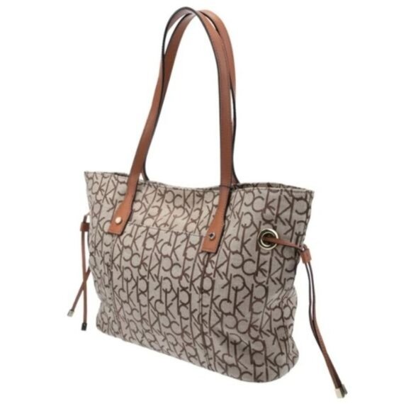 NEW VTG Calvin Klein 205W39NYC Top Handle Tote Bag Tan/Brown Logo Canvas Purse - Picture 4 of 7